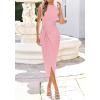 imageBTFBM Dresses for Women 2026 Summer Clothes Formal Bodycon Mock Neck Cap Sleeve Midi Party Cocktail Wedding Guest DressPink