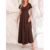 imageBTFBM Formal Dresses for Women Summer Outfits V Neck Ruffle Sleeve A Line Maxi Elegant Cocktail Wedding Guest Dress 2026Brown