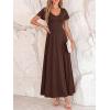 imageBTFBM Formal Dresses for Women Summer Outfits V Neck Ruffle Sleeve A Line Maxi Elegant Cocktail Wedding Guest Dress 2026Brown