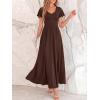 imageBTFBM Formal Dresses for Women Summer Outfits V Neck Ruffle Sleeve A Line Maxi Elegant Cocktail Wedding Guest Dress 2026Brown