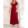 imageBTFBM Formal Dresses for Women Summer Outfits V Neck Ruffle Sleeve A Line Maxi Elegant Cocktail Wedding Guest Dress 2026Burgundy