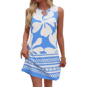 imageBTFBM Casual Summer Dresses for Women 2026 Spring Sleeveless Boho Floral Tank Mini Sun Dress Beach Vacation SundressesFloral White Blue