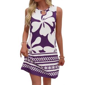 imageBTFBM Casual Summer Dresses for Women 2026 Spring Sleeveless Boho Floral Tank Mini Sun Dress Beach Vacation SundressesFloral White Purple