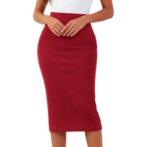 imageBTFBM Womens Pencil Skirt 2026 Spring Below Knee Bodycon Stretch High Waist Midi Skirts for Business Casual Office WorkRed