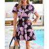 imageBTFBM Summer Dresses for Women 2026 Lightweight Casual Short Sleeve Floral Mini Dress A Line Beach Vacation SundressBlack Purple Flower