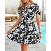 imageBTFBM Summer Dresses for Women 2026 Lightweight Casual Short Sleeve Floral Mini Dress A Line Beach Vacation SundressBlack White Flower