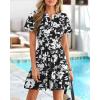 imageBTFBM Summer Dresses for Women 2026 Lightweight Casual Short Sleeve Floral Mini Dress A Line Beach Vacation SundressBlack White Flower