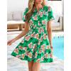 imageBTFBM Summer Dresses for Women 2026 Lightweight Casual Short Sleeve Floral Mini Dress A Line Beach Vacation SundressGreen Pink Flower