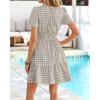 imageBTFBM Summer Dresses for Women 2026 Lightweight Casual Short Sleeve Floral Mini Dress A Line Beach Vacation SundressLight Khaki