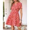 imageBTFBM Summer Dresses for Women 2026 Lightweight Casual Short Sleeve Floral Mini Dress A Line Beach Vacation SundressRed
