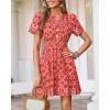 imageBTFBM Summer Dresses for Women 2026 Lightweight Casual Short Sleeve Floral Mini Dress A Line Beach Vacation SundressRed