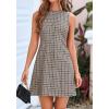 imageBTFBM Summer Dresses for Women 2026 Plaid Sleeveless Zip Up A Line Mini Dress Business Casual Vacation Gingham SundressBlack Grey