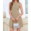 imageBTFBM Summer Dresses for Women 2026 Plaid Sleeveless Zip Up A Line Mini Dress Business Casual Vacation Gingham SundressKhaki