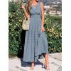 imageBTFBM Summer Dresses for Women 2026 Sleeveless Boho V Neck A Line Flowy Spring Casual Maxi Dress Beach Vacation PocketsBlue Grey