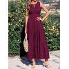 imageBTFBM Summer Dresses for Women 2026 Sleeveless Boho V Neck A Line Flowy Spring Casual Maxi Dress Beach Vacation PocketsBurgundy