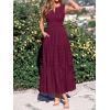 imageBTFBM Summer Dresses for Women 2026 Sleeveless Boho V Neck A Line Flowy Spring Casual Maxi Dress Beach Vacation PocketsBurgundy