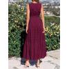 imageBTFBM Summer Dresses for Women 2026 Sleeveless Boho V Neck A Line Flowy Spring Casual Maxi Dress Beach Vacation PocketsBurgundy