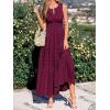 imageBTFBM Summer Dresses for Women 2026 Sleeveless Boho V Neck A Line Flowy Spring Casual Maxi Dress Beach Vacation PocketsBurgundy