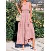 imageBTFBM Summer Dresses for Women 2026 Sleeveless Boho V Neck A Line Flowy Spring Casual Maxi Dress Beach Vacation PocketsPink