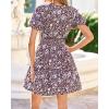 imageBTFBM Summer Mini Dresses for Women 2026 Ruffle Short Sleeve Elastic Waist Floral Beach Vacation Wedding Guest DressBrown Blue White