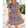imageBTFBM Summer Mini Dresses for Women 2026 Ruffle Short Sleeve Elastic Waist Floral Beach Vacation Wedding Guest DressBrown Blue White