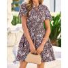 imageBTFBM Summer Mini Dresses for Women 2026 Ruffle Short Sleeve Elastic Waist Floral Beach Vacation Wedding Guest DressBrown Blue White