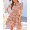 imageBTFBM Summer Mini Dresses for Women 2026 Ruffle Short Sleeve Elastic Waist Floral Beach Vacation Wedding Guest DressFloral Apricot Red