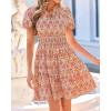 imageBTFBM Summer Mini Dresses for Women 2026 Ruffle Short Sleeve Elastic Waist Floral Beach Vacation Wedding Guest DressFloral Apricot Red