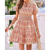 imageBTFBM Summer Mini Dresses for Women 2026 Ruffle Short Sleeve Elastic Waist Floral Beach Vacation Wedding Guest DressFloral Apricot Red