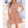 imageBTFBM Summer Mini Dresses for Women 2026 Ruffle Short Sleeve Elastic Waist Floral Beach Vacation Wedding Guest DressFloral Apricot Red
