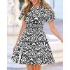 imageBTFBM Summer Mini Dresses for Women 2026 Ruffle Short Sleeve Elastic Waist Floral Beach Vacation Wedding Guest DressFloral Black