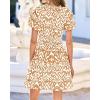 imageBTFBM Summer Mini Dresses for Women 2026 Ruffle Short Sleeve Elastic Waist Floral Beach Vacation Wedding Guest DressFloral Khaki