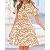 imageBTFBM Summer Mini Dresses for Women 2026 Ruffle Short Sleeve Elastic Waist Floral Beach Vacation Wedding Guest DressFloral Khaki