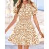 imageBTFBM Summer Mini Dresses for Women 2026 Ruffle Short Sleeve Elastic Waist Floral Beach Vacation Wedding Guest DressFloral Khaki