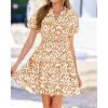 imageBTFBM Summer Mini Dresses for Women 2026 Ruffle Short Sleeve Elastic Waist Floral Beach Vacation Wedding Guest DressFloral Khaki