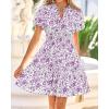 imageBTFBM Summer Mini Dresses for Women 2026 Ruffle Short Sleeve Elastic Waist Floral Beach Vacation Wedding Guest DressFloral White Purple