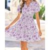 imageBTFBM Summer Mini Dresses for Women 2026 Ruffle Short Sleeve Elastic Waist Floral Beach Vacation Wedding Guest DressFloral White Purple