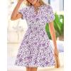 imageBTFBM Summer Mini Dresses for Women 2026 Ruffle Short Sleeve Elastic Waist Floral Beach Vacation Wedding Guest DressFloral White Purple
