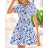 imageBTFBM Summer Mini Dresses for Women 2026 Ruffle Short Sleeve Elastic Waist Floral Beach Vacation Wedding Guest DressWhite Blue Flower