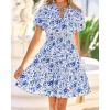 imageBTFBM Summer Mini Dresses for Women 2026 Ruffle Short Sleeve Elastic Waist Floral Beach Vacation Wedding Guest DressWhite Blue Flower
