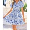 imageBTFBM Summer Mini Dresses for Women 2026 Ruffle Short Sleeve Elastic Waist Floral Beach Vacation Wedding Guest DressWhite Blue Flower