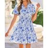 imageBTFBM Summer Mini Dresses for Women 2026 Ruffle Short Sleeve Elastic Waist Floral Beach Vacation Wedding Guest DressWhite Blue Flower