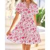 imageBTFBM Summer Mini Dresses for Women 2026 Ruffle Short Sleeve Elastic Waist Floral Beach Vacation Wedding Guest DressWhite Red Flower