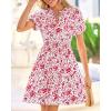 imageBTFBM Summer Mini Dresses for Women 2026 Ruffle Short Sleeve Elastic Waist Floral Beach Vacation Wedding Guest DressWhite Red Flower