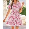 imageBTFBM Summer Mini Dresses for Women 2026 Ruffle Short Sleeve Elastic Waist Floral Beach Vacation Wedding Guest DressWhite Red Flower