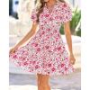 imageBTFBM Summer Mini Dresses for Women 2026 Ruffle Short Sleeve Elastic Waist Floral Beach Vacation Wedding Guest DressWhite Red Flower