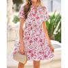imageBTFBM Summer Mini Dresses for Women 2026 Ruffle Short Sleeve Elastic Waist Floral Beach Vacation Wedding Guest DressWhite Red Flower