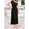 imageBTFBM Womens Summer Dresses 2026 Asymmetrical Neck Short Sleeve Pleated Knit Spring Sweater Midi Dress Business CasualBlack