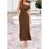 imageBTFBM Womens Summer Dresses 2026 Asymmetrical Neck Short Sleeve Pleated Knit Spring Sweater Midi Dress Business CasualBrown