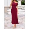 imageBTFBM Womens Summer Dresses 2026 Asymmetrical Neck Short Sleeve Pleated Knit Spring Sweater Midi Dress Business CasualBurgundy